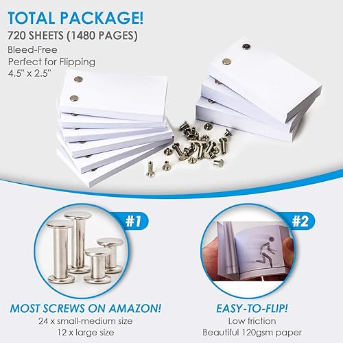 Miniatura 2 de Papel de libro abatible en blanco con agujeros, 720 hojas (1480 páginas), papel de animación para libro giratorio funciona con kit de libro