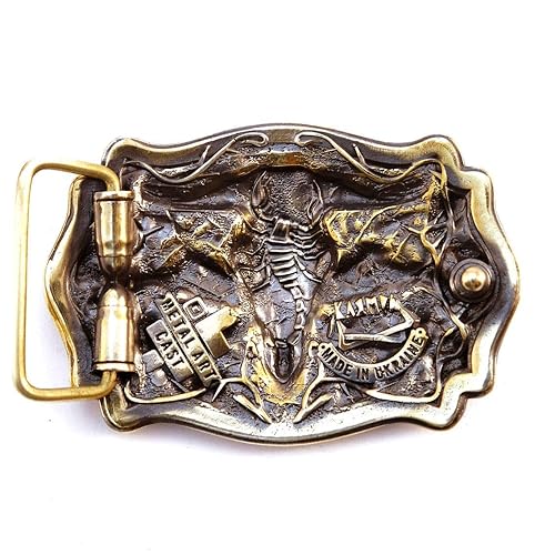 Miniatura 2 de American Bison Buffalo Skull, Longhorn Cattle Buffalo Bison Skull Tribal Native American Cowboy Western men solid brass trophy belt buckle