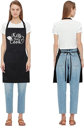 Miniatura 4 de Xornis Delantal divertido 100% de algodón para hombres y mujeres, delantales ajustables con 2 bolsillos, para parrilla, cocina, barbacoa, talla única