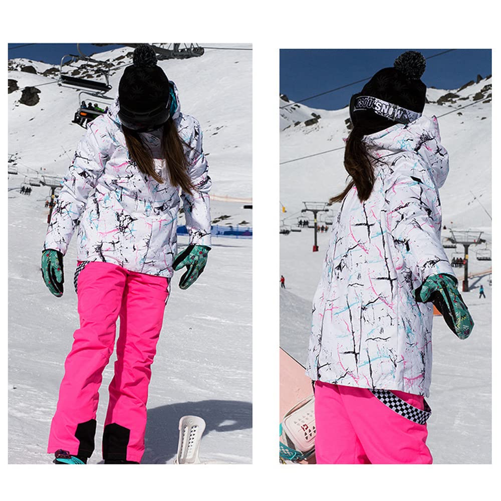 HOTIAN Giacca da sci da Donna e pantaloni Set, Giacca invernale Donna Calda,Pantaloni Da Sciimpermeabili E Cappotto,per Il Lavoro All'aperto Sci Pesca Equitazione Moto