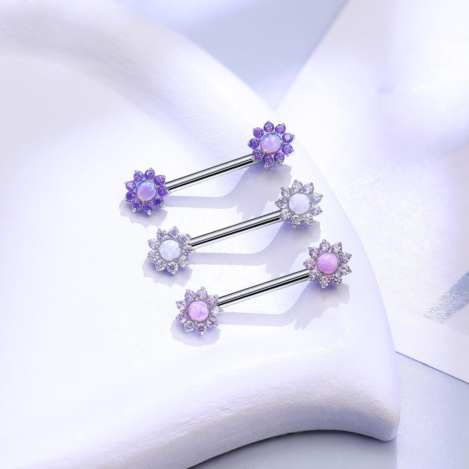 14G ASTM F136 Titanium Nipple Piercing Jewelry Shiny CZ Multicolor Opal Nipple Barbell Jewelry Internally Threaded G23 Solid Nipple Piercing Barbell Ring Jewelry for Women Men 14 Gauge - Image 2