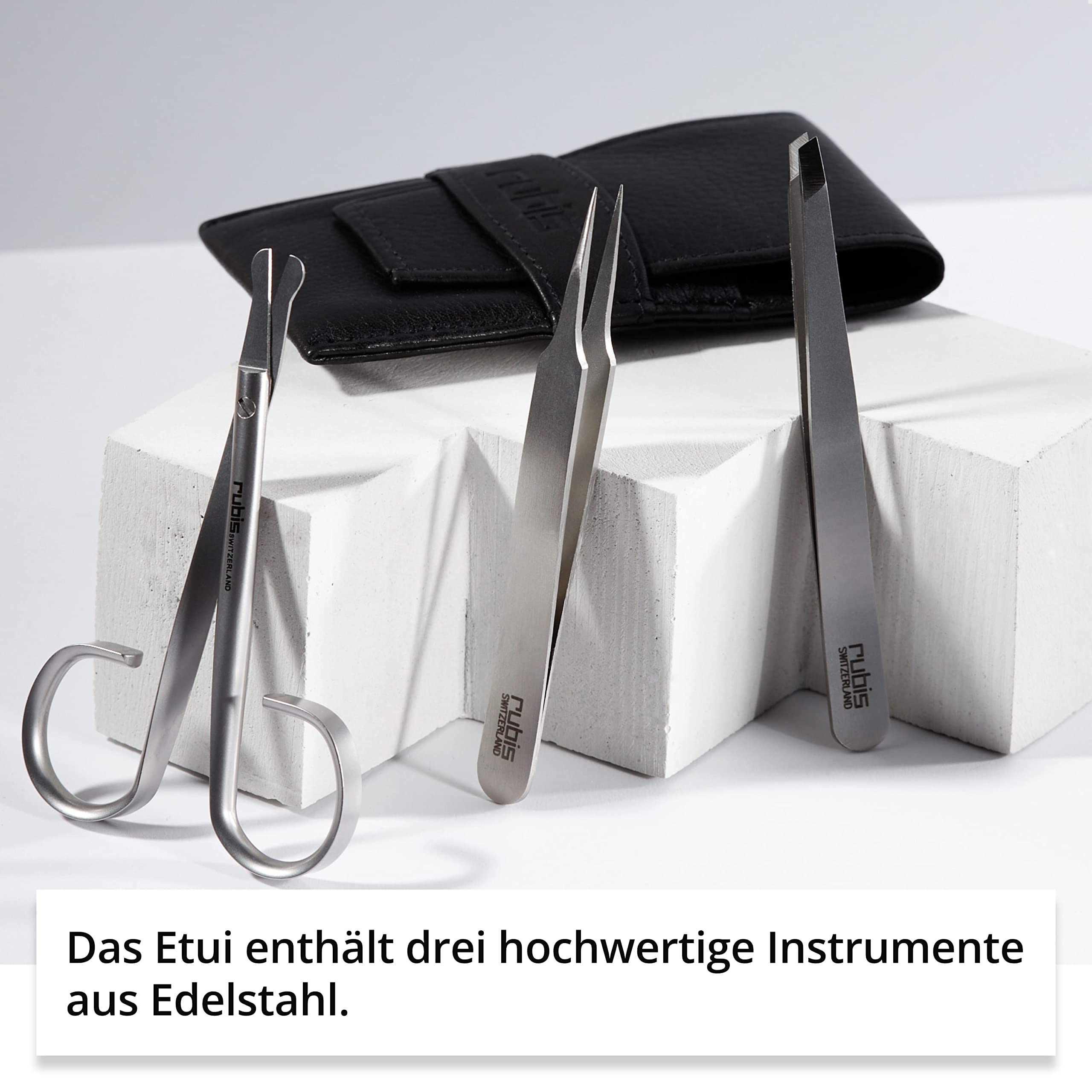 Rubis Männer Grooming Set - Lederetui mit Bartschere/Nasenschere, Spitze Pinzette, Augenbrauenpinzette - Kosmetikset - Hygiene Set für Männer zur Gesichtspflege