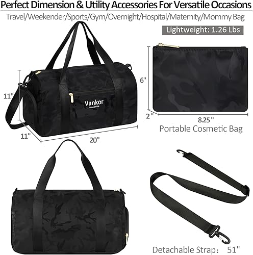 Miniatura 2 de Bolsa de gimnasio para mujer con compartimento para zapatos, impermeable, bolsa de lona deportiva para viajes, fin de semana, llevar en la playa,