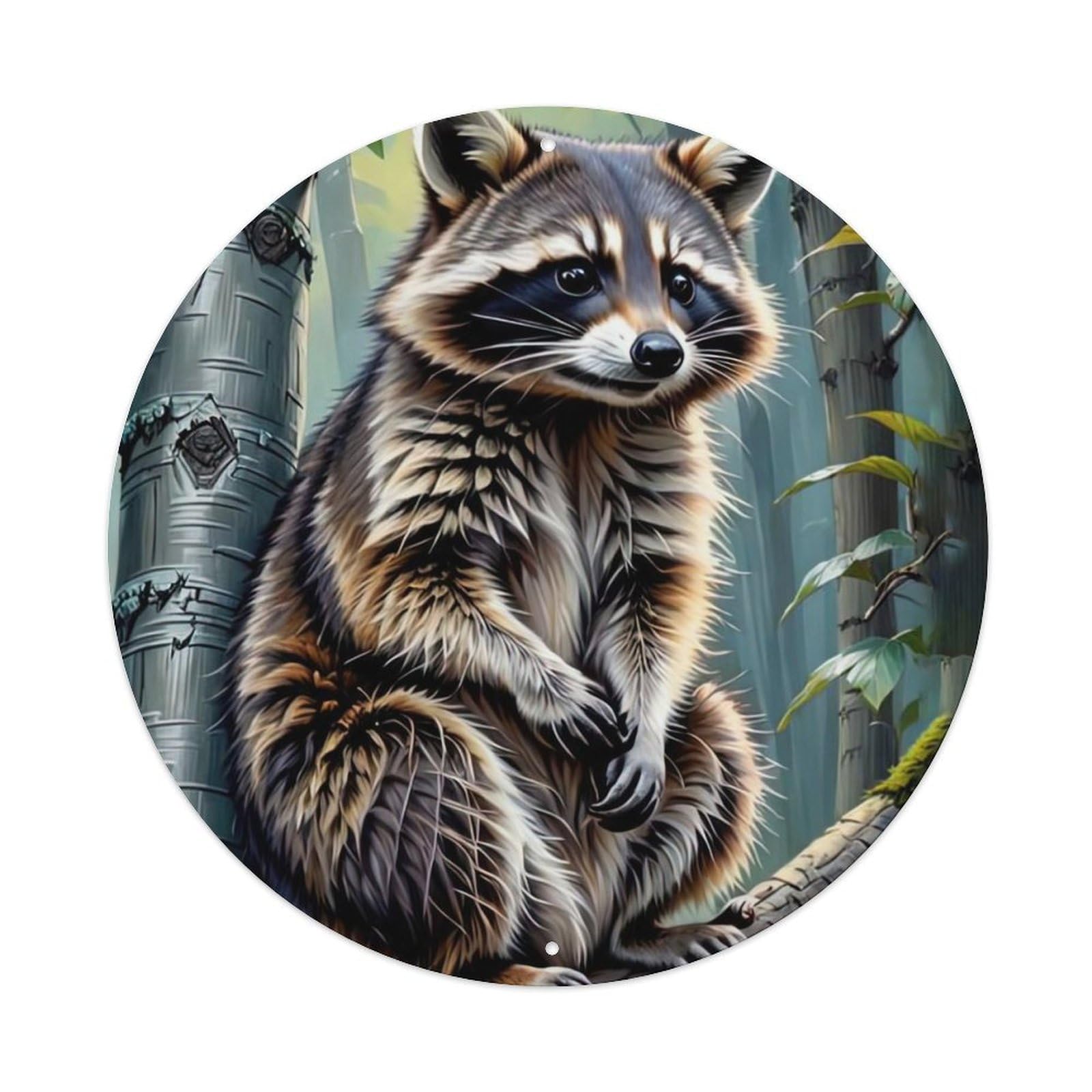 Wildlife Artwork Lonely Raccoon Metal Tin Sign
