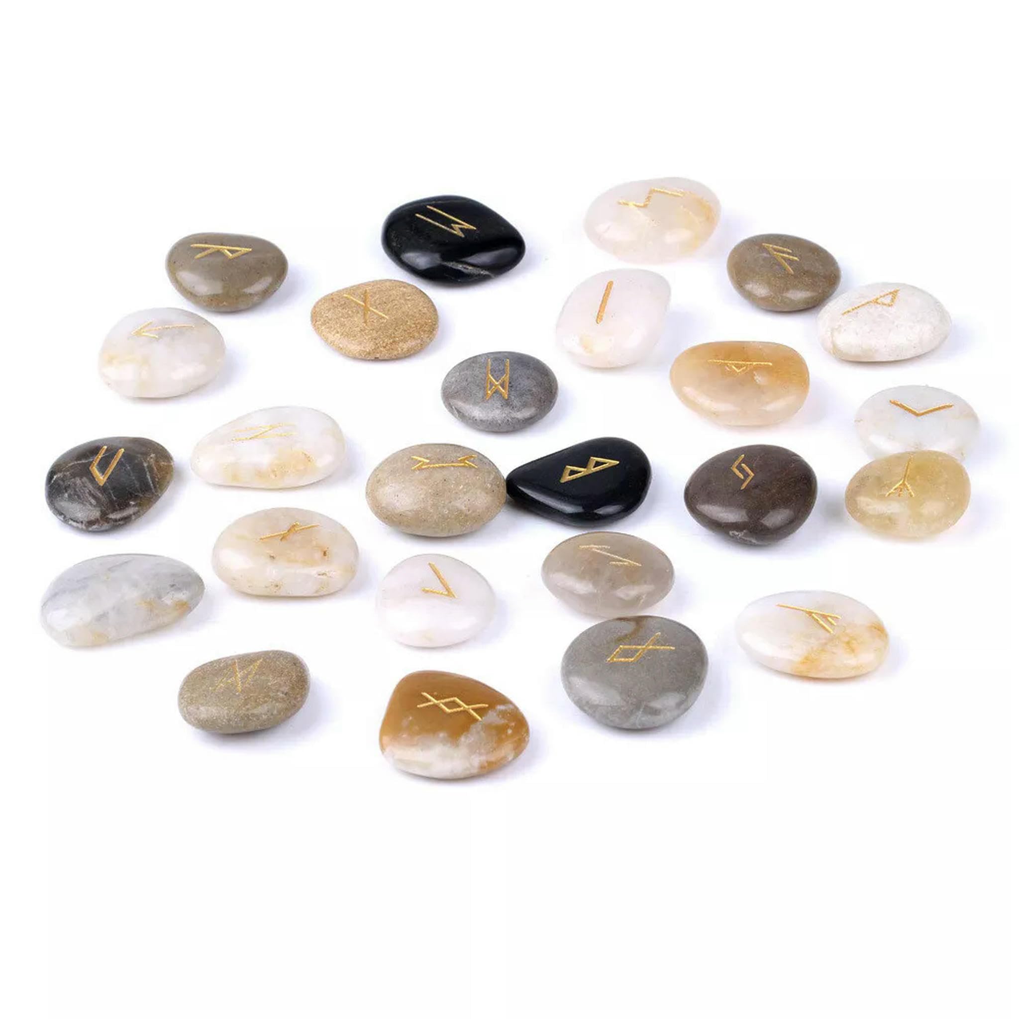 Lot de 25 Pierres polies Naturelles gravées de Runes