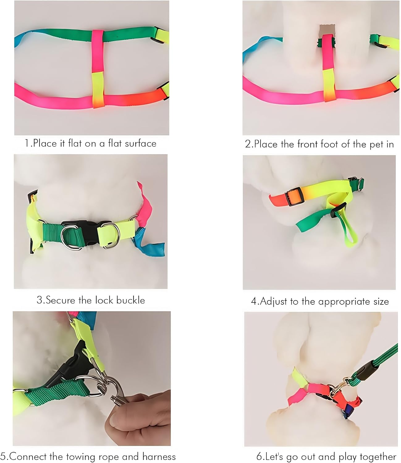 Dog Harness & Leash Set Rainbow – Comfortable Wear, Durable & Stylish Tangle-Free Dog Leash for All-Weather Outdoor Adventures (s) image 4