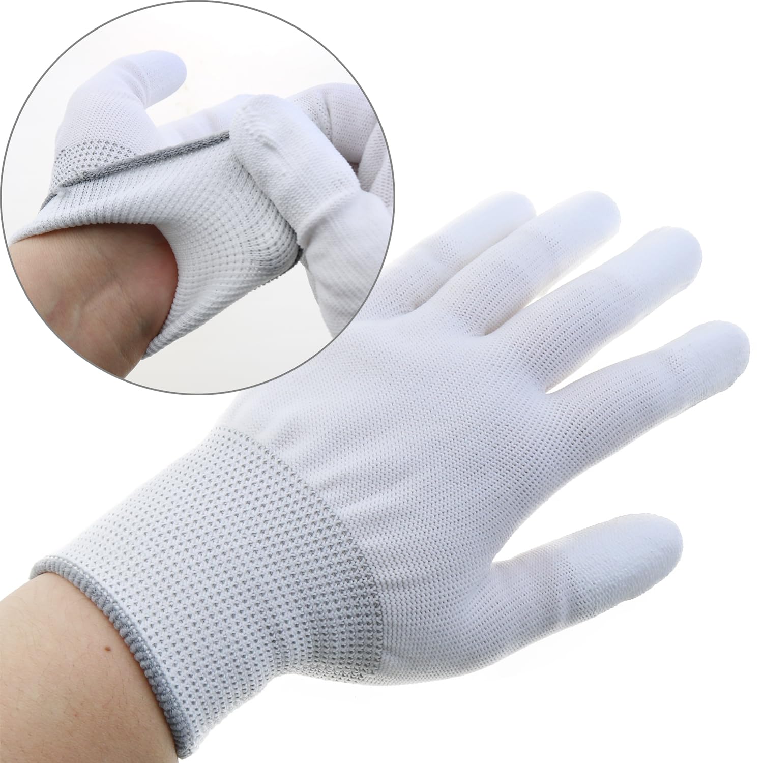 6 pares de guantes antiestáticos de nailon blanco de 20-22 cm, guantes de trabajo, antideslizantes, para inspecciones, trabajos de mantenimiento fotográfico