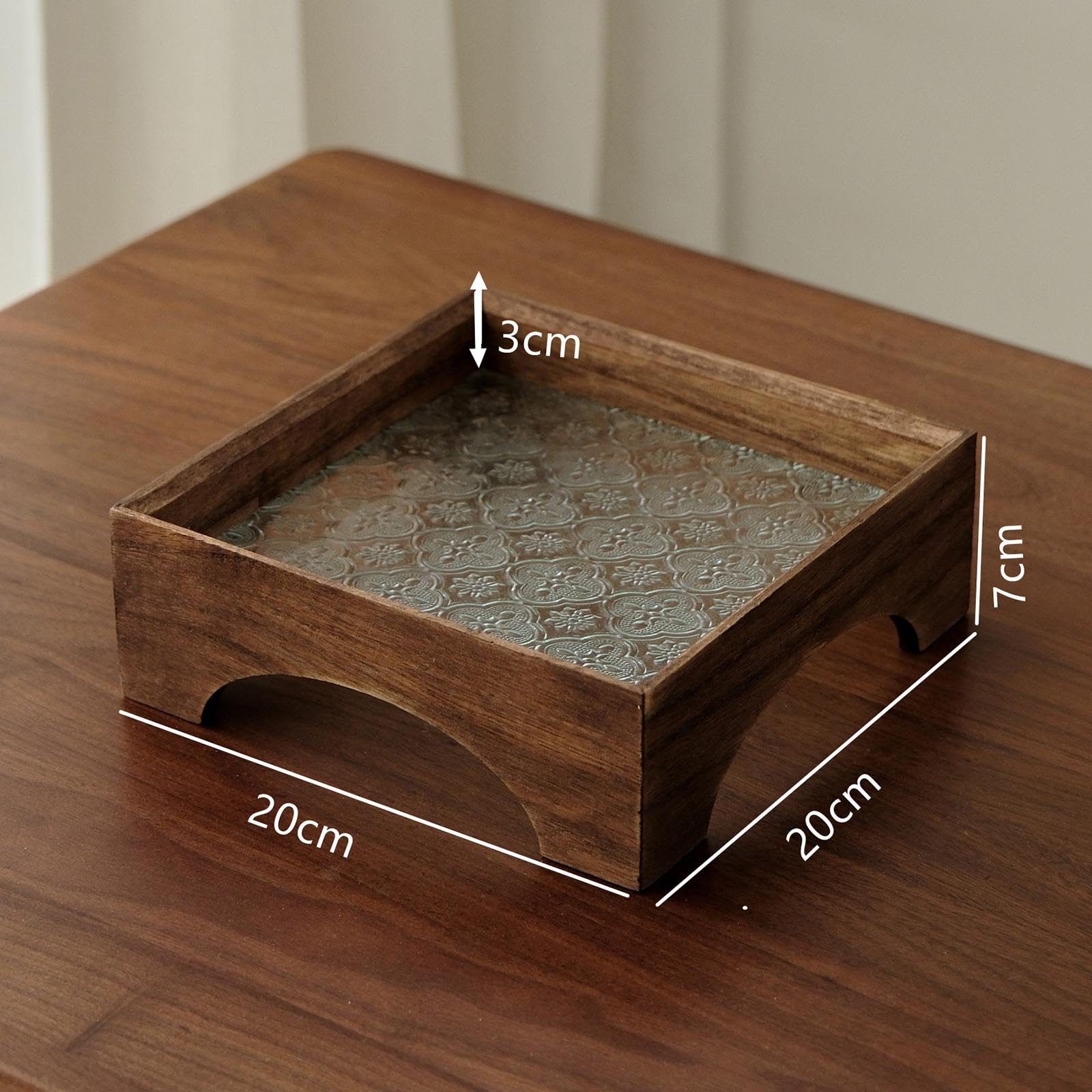 Drewniana i szklana taca do serwowaniaUchwyt do przechowywania biżuterii i organizer do makijażuStylowa dekoracja domu na biurko Idealny rozmiar 20 cm x 20 cm