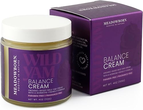Wild Yam Root Balance Cream para mujer (4 onzas)  Hidratante orgánico y sin parabenos con manteca de karité, aceite de coco y aceite de jojoba