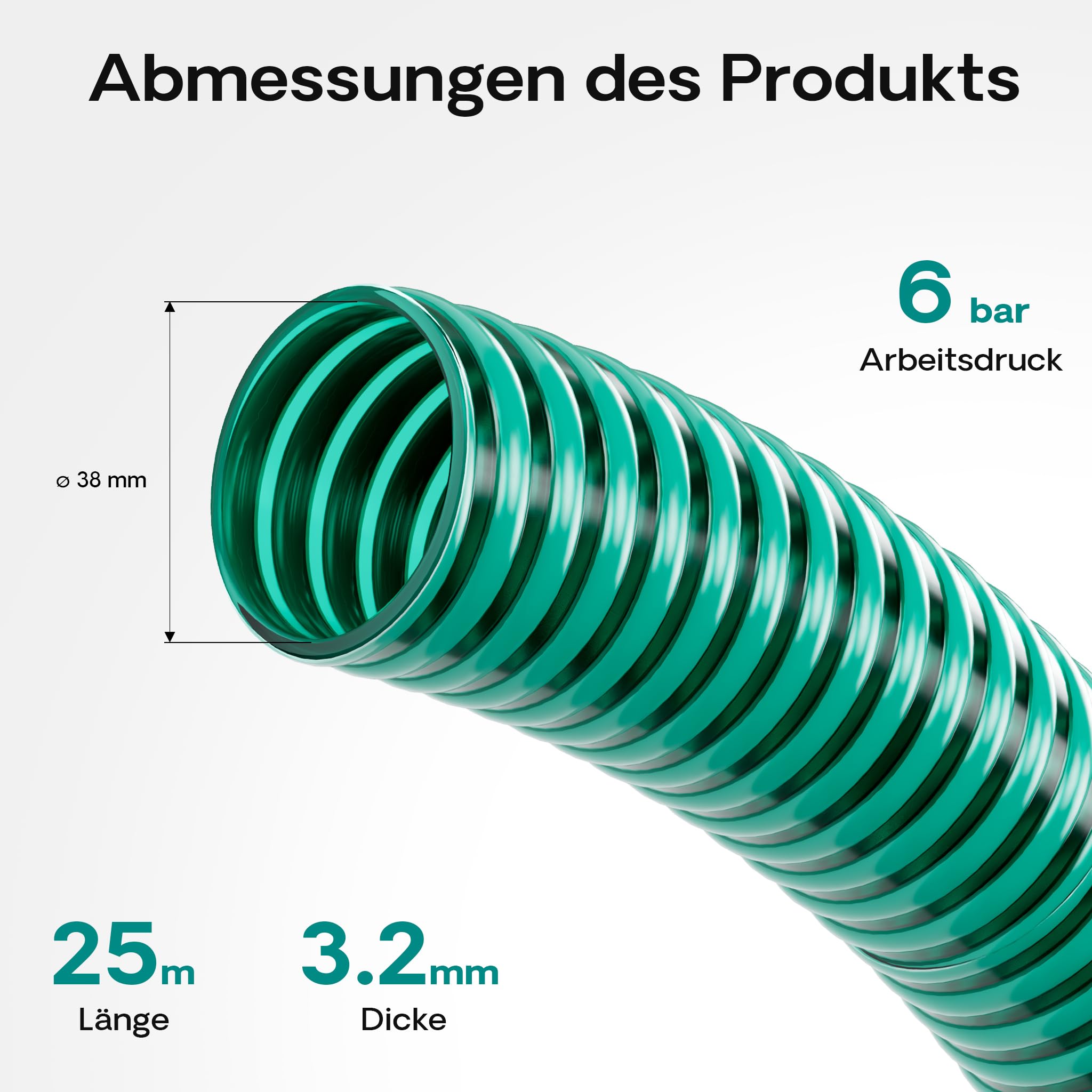 Wiltec Tuyau spiralé de refoulement - 25 m - Vert Flexible - Ø 38 mm (1 1/2") - avec Spirale de renforcement - évcuation, écoulement, drainage, arrosage sans pression