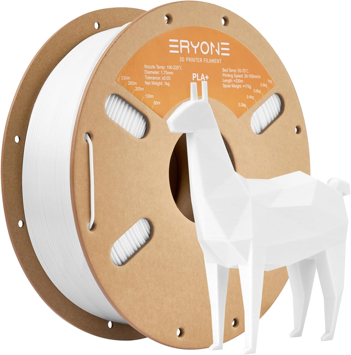 ERYONEFilament PLA+ 1.75 mm,3D Printing Filament PLA Plus for Most FDM 3D Printers,Dimensional Accuracy +/- 0.03 mm,1 kg (2.2 lbs) / Spool,White