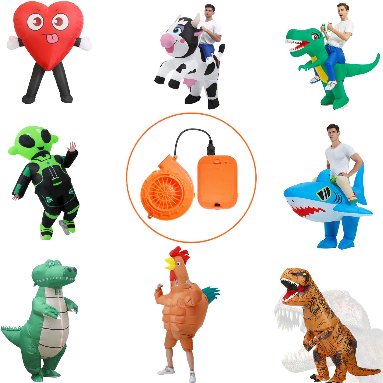 RHYTHMARTS Nadmuchiwany wachlarz kostiumowy, nadmuchiwany wentylator zastępczy do kostiumu dinozaura, wentylator dmuchawy USB do nadmuchiwanego kostiumu