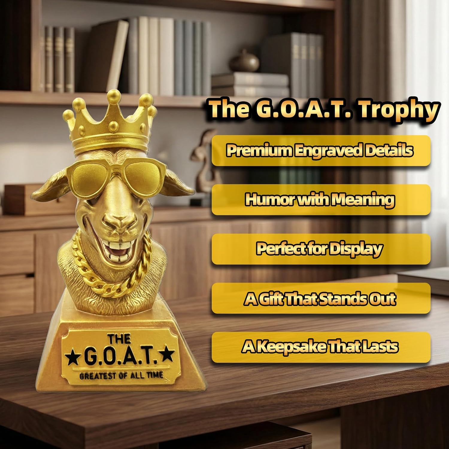 Freetoes The Goat Trophy Award,G.O.A.T Greatest of All Time Funny Trophies for Adults,Large Goat Decor Awards and Trophies Office Desk,Fantasy Football Trophy Best Player Gifts