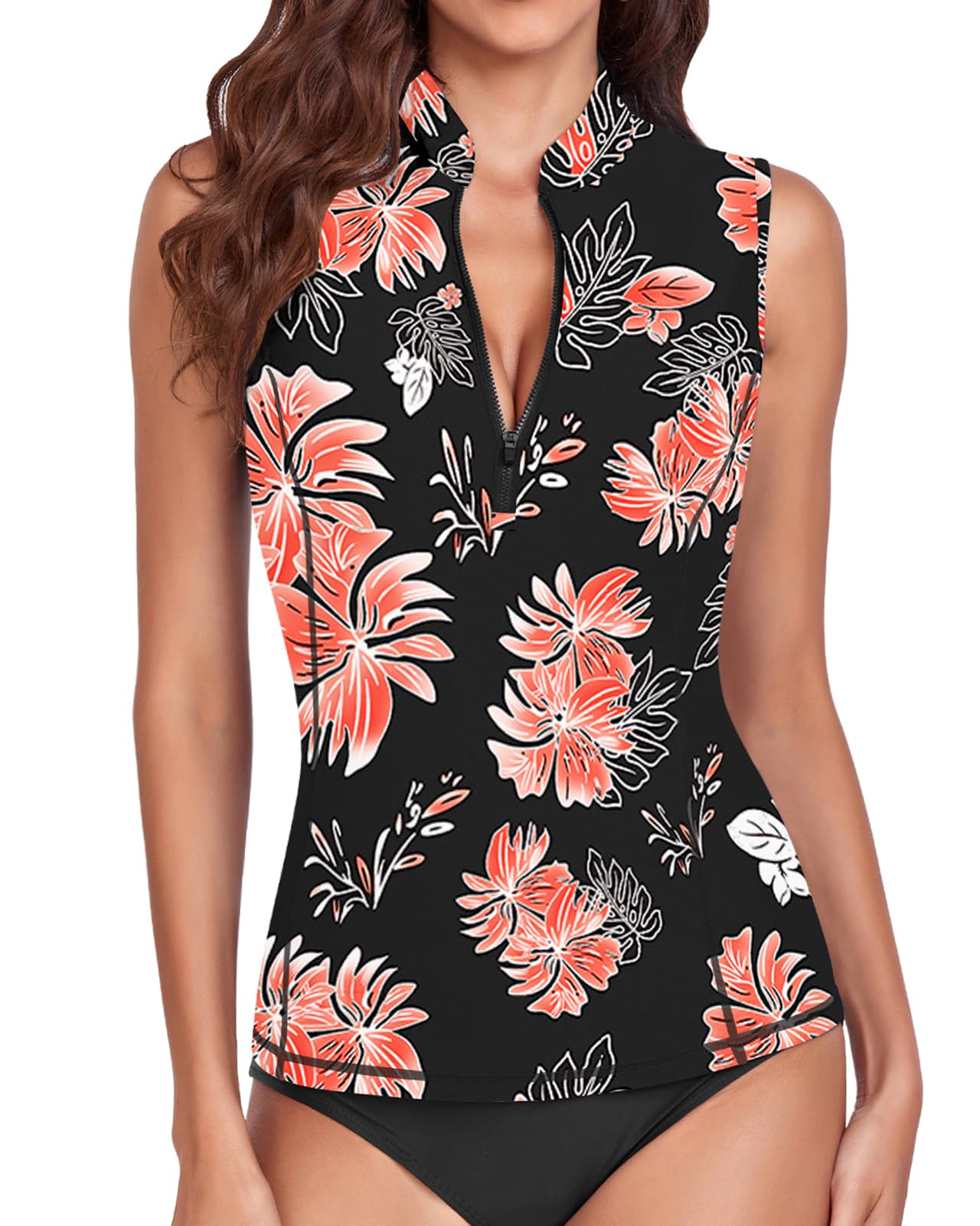 WOWENY Women's Rash Guard Buit-in Bra Tankini Swimsuit Tops Sleeveless Swim Shirts Bathing Suit No Bottoms