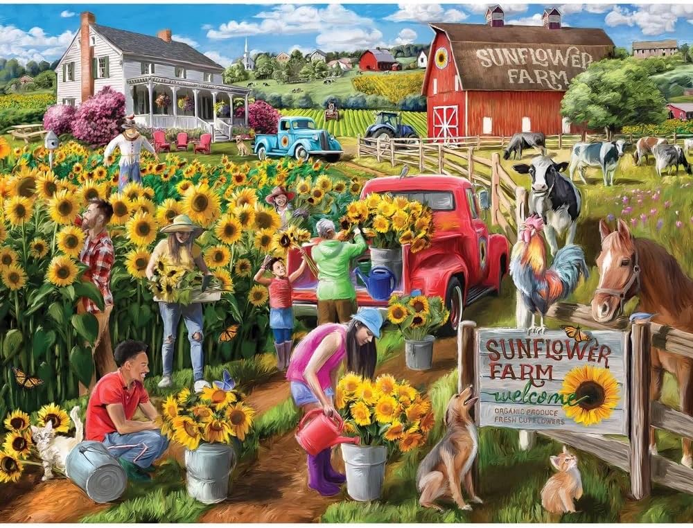 Bits and Pieces - 500 Piece Jigsaw Puzzle for Adults - 18" x 24" - Sunflower Farm - 500 pc Fall Autumn Harvest Jigsaw by Marie August-Anderson