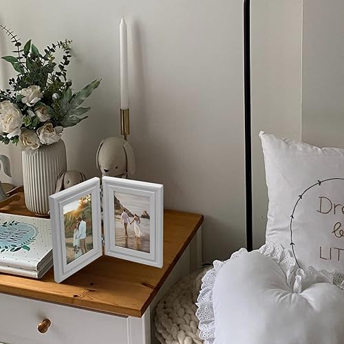 Miniatura 6 de WISADD Portarretratos verticales y horizontales de 4 x 6 pulgadas, marcos de fotos plegables de madera con doble bisagra con frente de vidrio real