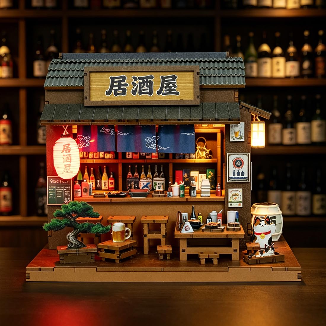 Kit casa delle bambole in miniatura in legno stile Izakaya giapponese fai da te negozio di costruzione accessori modello con mobili luce LED musica compleanno