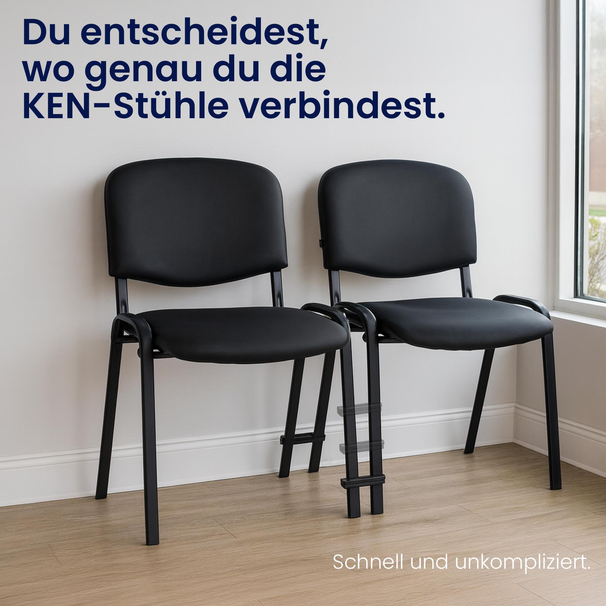 CLP 10er Set Stuhlverbinder Besucherstuhl Ken, Reihenverbinder & Stuhlkrabben, stabile Sitzreihen, einfach montierbar, sicher & langlebig, Farbe:schwarz