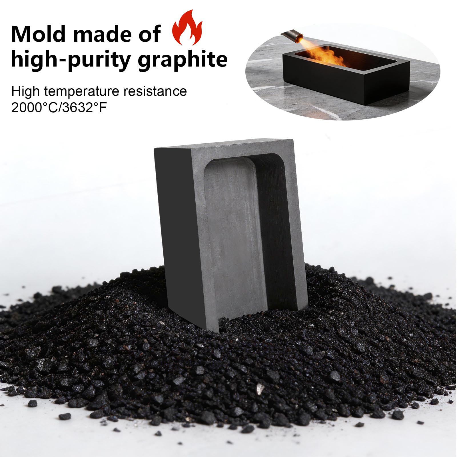 Kokille in grafite ad alta purezza, forma a barretta di grafite, oro-argento, alluminio, rame, ottone, zinco, piombo, pressofusione Confezione da 1 kg