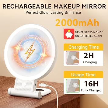 Auxmir Rechargeable 1X/20X Magnifying Makeup Mirror with Light, White