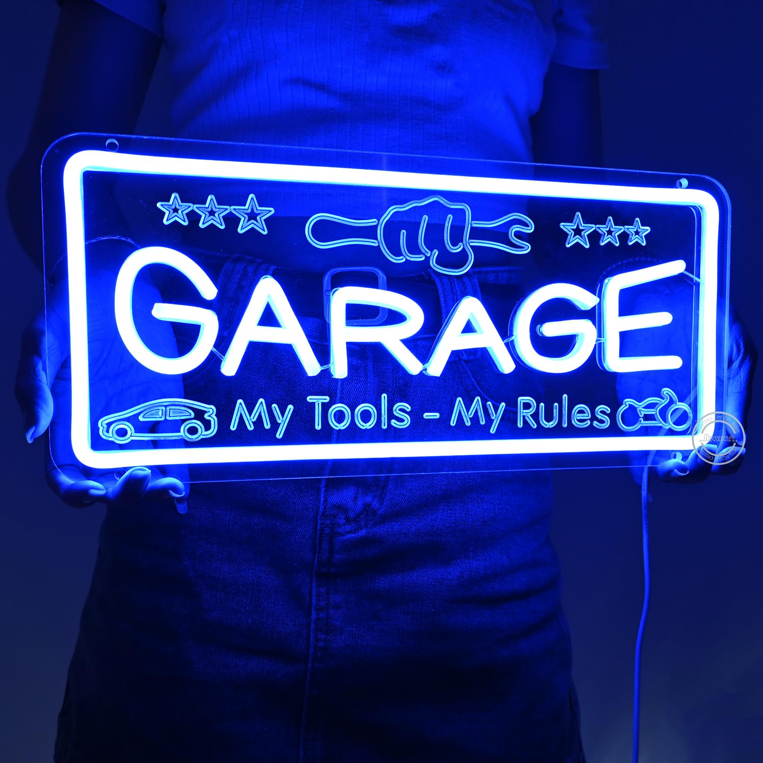 Britrio Blue Garage Neon Sign for Man Cave Garage Tool Room Shop