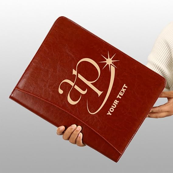 Personalized Zippered Padfolio with Custom Logo/Text/Photo - Leather Planner Binder and Portfolio Folder for Documents - A4/Letter Size with Business Card Holder for Men & Women (Black)