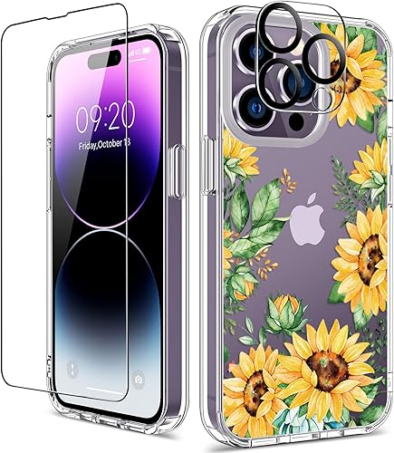 Miniatura 16 de GiiKa Funda rígida para iPhone 14 con protector de pantalla, 6.1 pulgadas, transparente, a prueba de golpes, diseño floral rosa, para niñas y Small