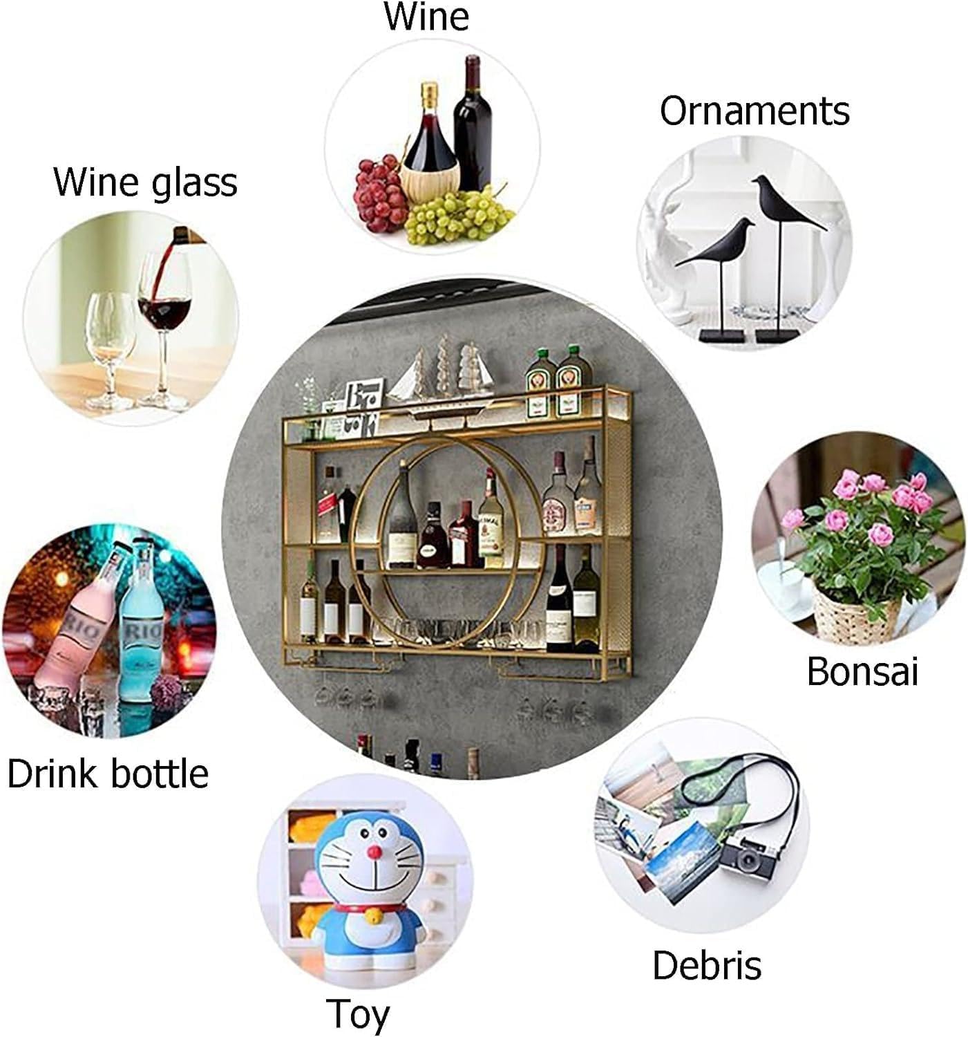 Modernes Metall Weinregal Wand, Bar-Einheit Schwebendes Regal, Weinregale Display Rack Aus Eisen, Bar Regale Wand mit Weinflaschenhalter und Glasregal für Home, Restaurant, Bars (Black,140x15x80cm)