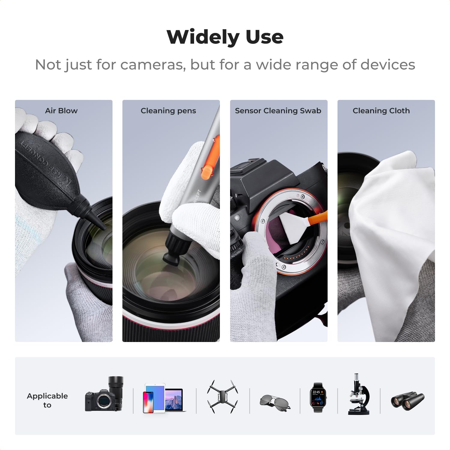 Zestaw czyszczący K&F CONCEPT – gotowy do podróży, do czyszczenia soczewek i obiektywów (w zestawie: Lens Pen, gruszka, ściereczka z mikrofibry, rękawica, wacik z mikrofibry, etui)