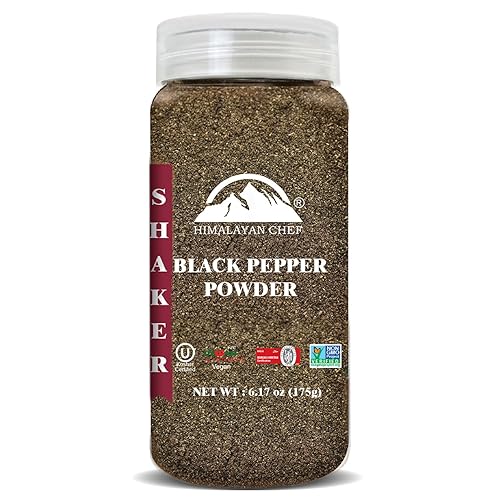 Himalayan Chef Pimienta negra orgánica en polvo, 6.17 onzas (6.17oz), libre de colores artificiales y aditivos, sin OMG y certificado Kosher,