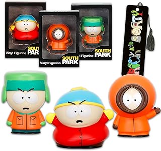 South Park Vinyl Figurine Set for Teens and Adults - Bundle 3-Pack Collectible 3" Figures, Bookmark | South Park Figurines for Men, Women (Styles Will Vary)