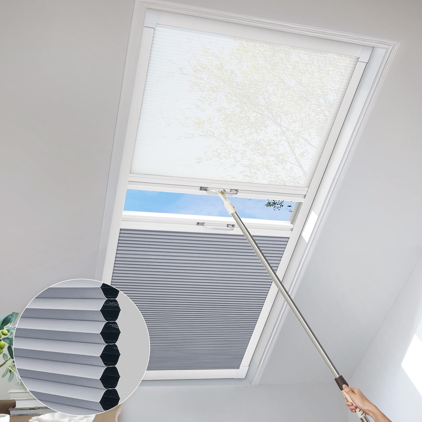 MiLin Day Night Skylight Shades Cordless Cellular Skylight Honeycomb Blinds Reduce Noise Privacy Shades Suitable for Roof Inclined Plane Room Windows - Custom Size (Blackout Light Blue)