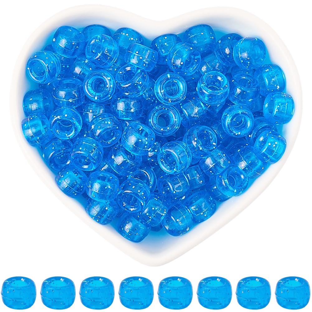 Perles Kandi en plastique transparent bleu avec grand trou de 3.8 mm pour bijoux diy