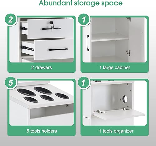 Miniatura 4 de BarberPub Estación de peluquería con bloqueo con 2 cajones, equipo de almacenamiento de salón de belleza con soportes para peluquería spa 2005