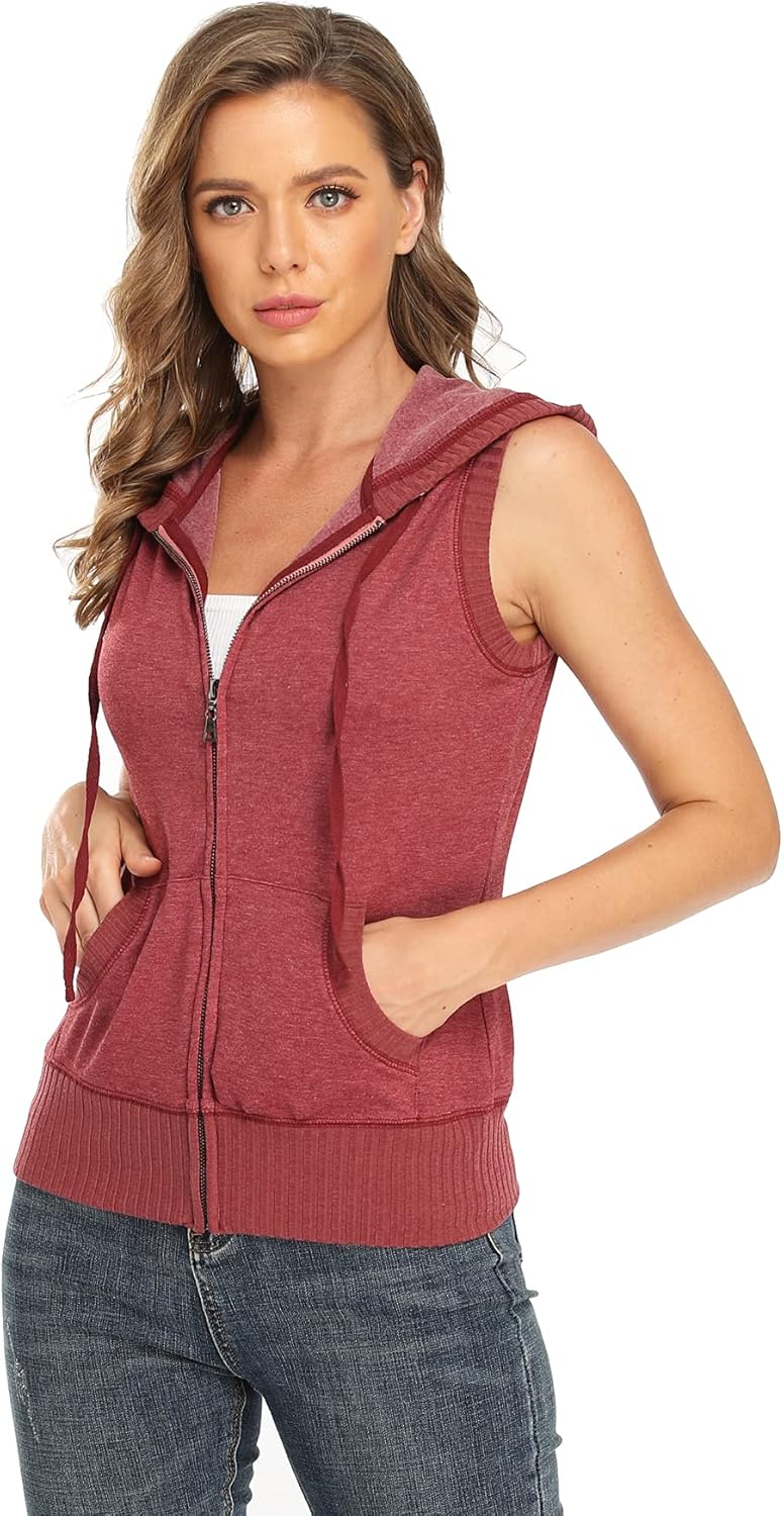MISS MOLY Women's Sleeveless Hoodies Sweatshirt Basic Solid Zip Up Vest Hoodie with Pockets - Image 4