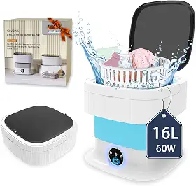 Máquina de lavar portátil, mini máquina de lavar de grande capacidade de 16L, lavadora e secadora dobrável pequena com rotação para viagens, meias, roupas de bebê, roupas íntimas (azul)