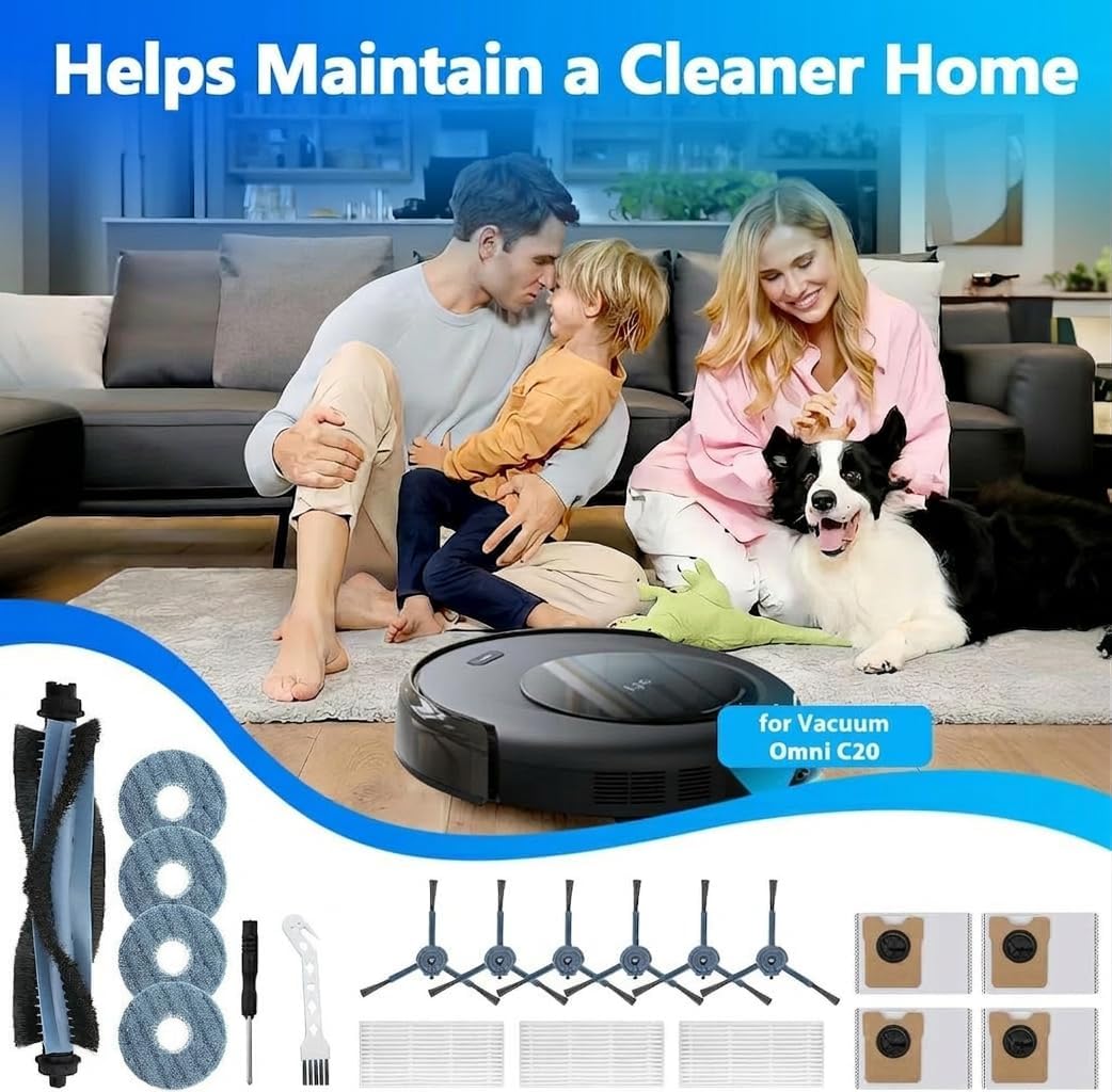 20 Pack Replacement Parts Kit Compatible with eufy Omni C20 Robot Vacuum, Accessories for eufy C20 Omni, Washable Mop Pads and High-Efficiency Filters