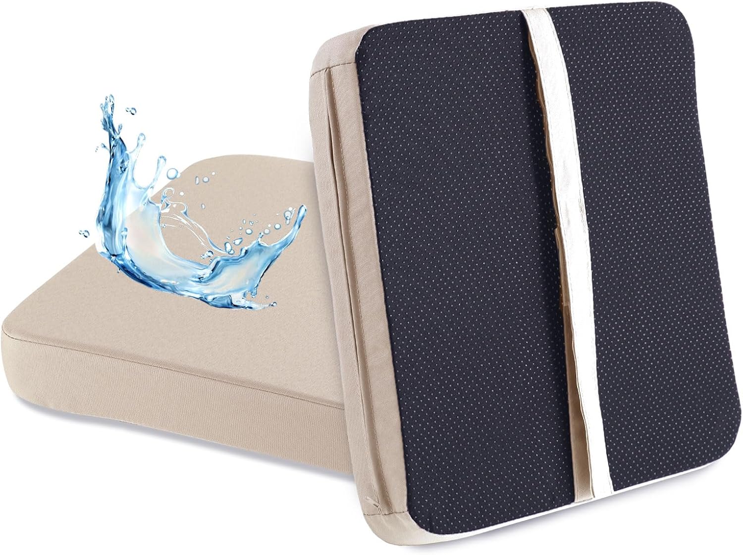 Bar Stool Cushions 14x16 inch, Non-Slip Dining Chair Cushion with Straps, Waterproof Seat Pad for Indoor Outdoor Metal Wooden Chair?Set of 2, Khaki Khaki 14x16 inch