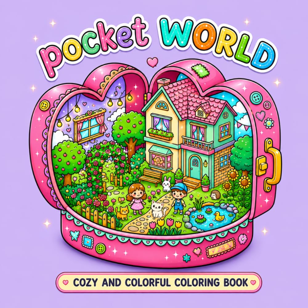 Pocket World Coloring Book: Miniature Worlds inside Tiny Items, Bold and Easy Cute Designs of Cozy Fantasy Homes for Relaxation and Stress Relief