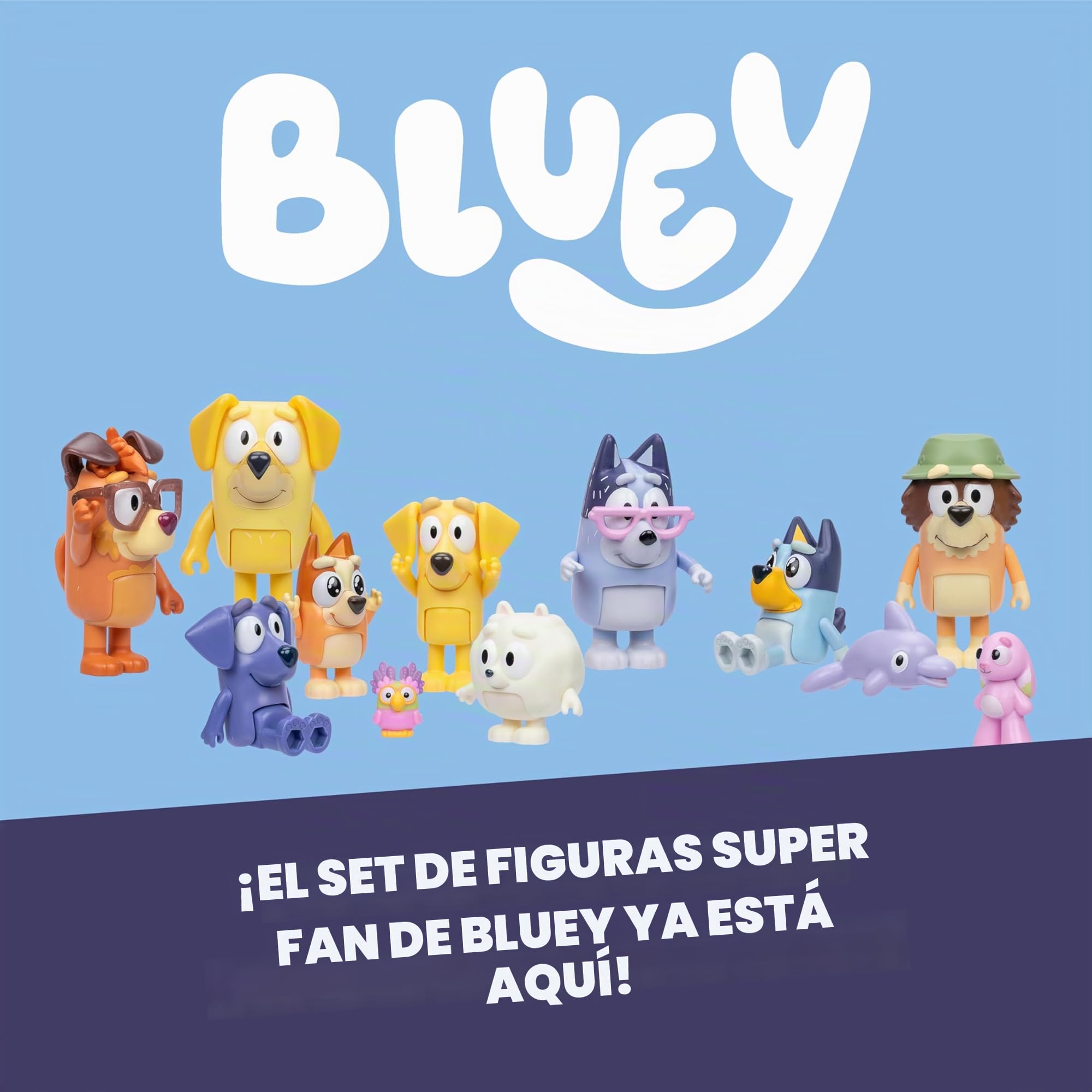 BLUEY Pack de 12 Figuras Lo Mejor para Contar Historias, el Set de Juego para Fans, Contiene 12 Figuras de Tus Personajes preferidos de la Serie, Incluidas Dos Figuras exclusivas de Joff y Pom Pom