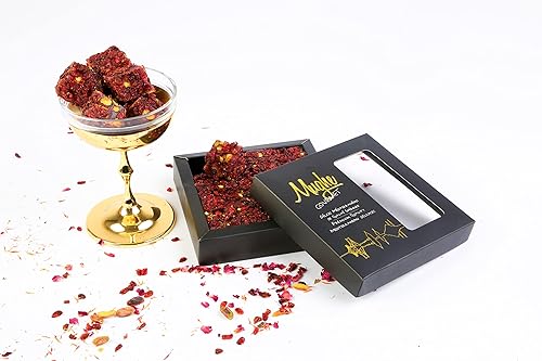 Miniatura 5 de Mughe Gourmet Delicia turca de agracejo Zereshk de lujo con sabor a pistachos y granada, 13 onzas, 20 unidades, caja de regalo gourmet,