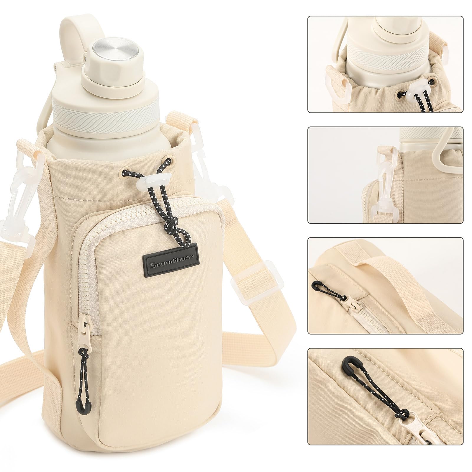 SEPWIK Water Bottle Carrier Bag With Phone Pocket, 40oz Holder Pouch With Adjustable Strap, Sleeve for Walking Hiking - Image 4