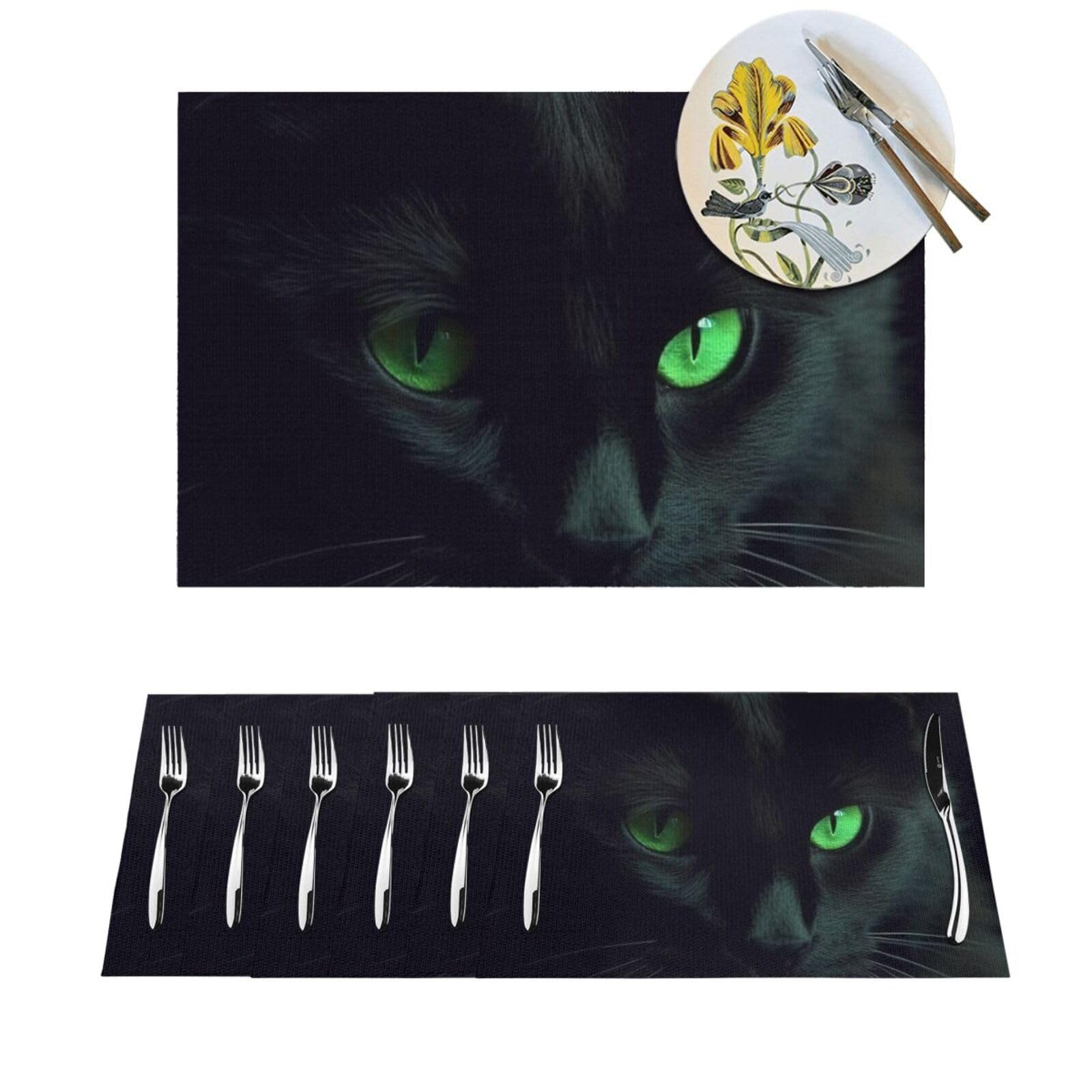 Set de table chat noir en PVC 30x45 cm antidérapant et durable | Lot de 4