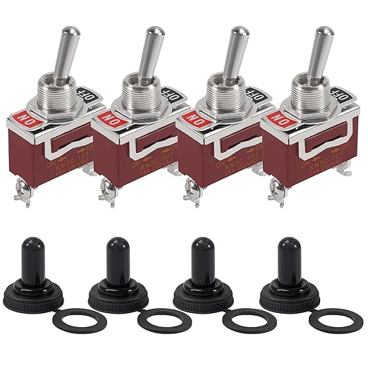 4pcs Marine Toggle Switch 12V DC 30A Waterproof Toggle Switch 12 Volt Heavy Duty 250V AC 15A SPST 2 Pin ON Off Switch with Weatherproof Boot Cover for Auto Car Truck Boat