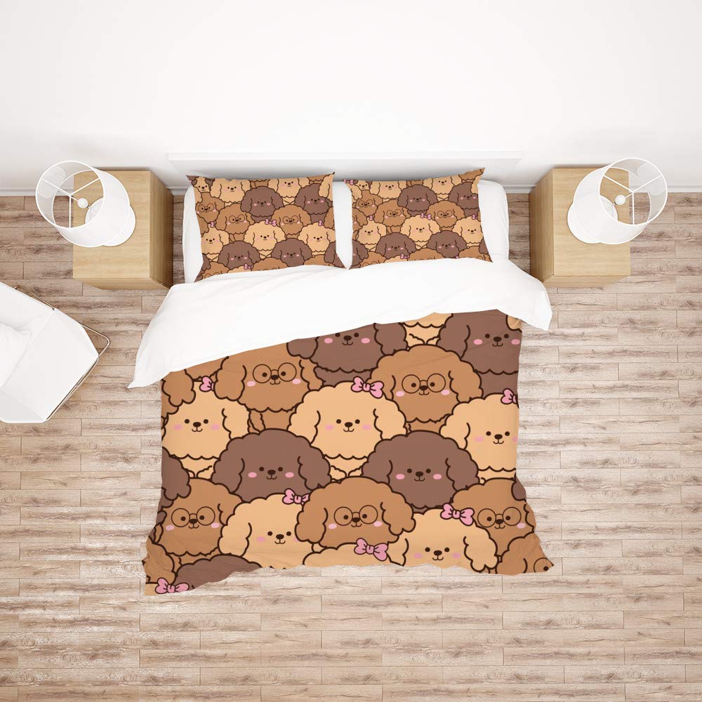 Kuizee 3 Piece Bedding Set Duvet Cover Set Cute Cartoon Animal Dog All Season Decorative Breathable Ultra Soft Comfortable Durable Full