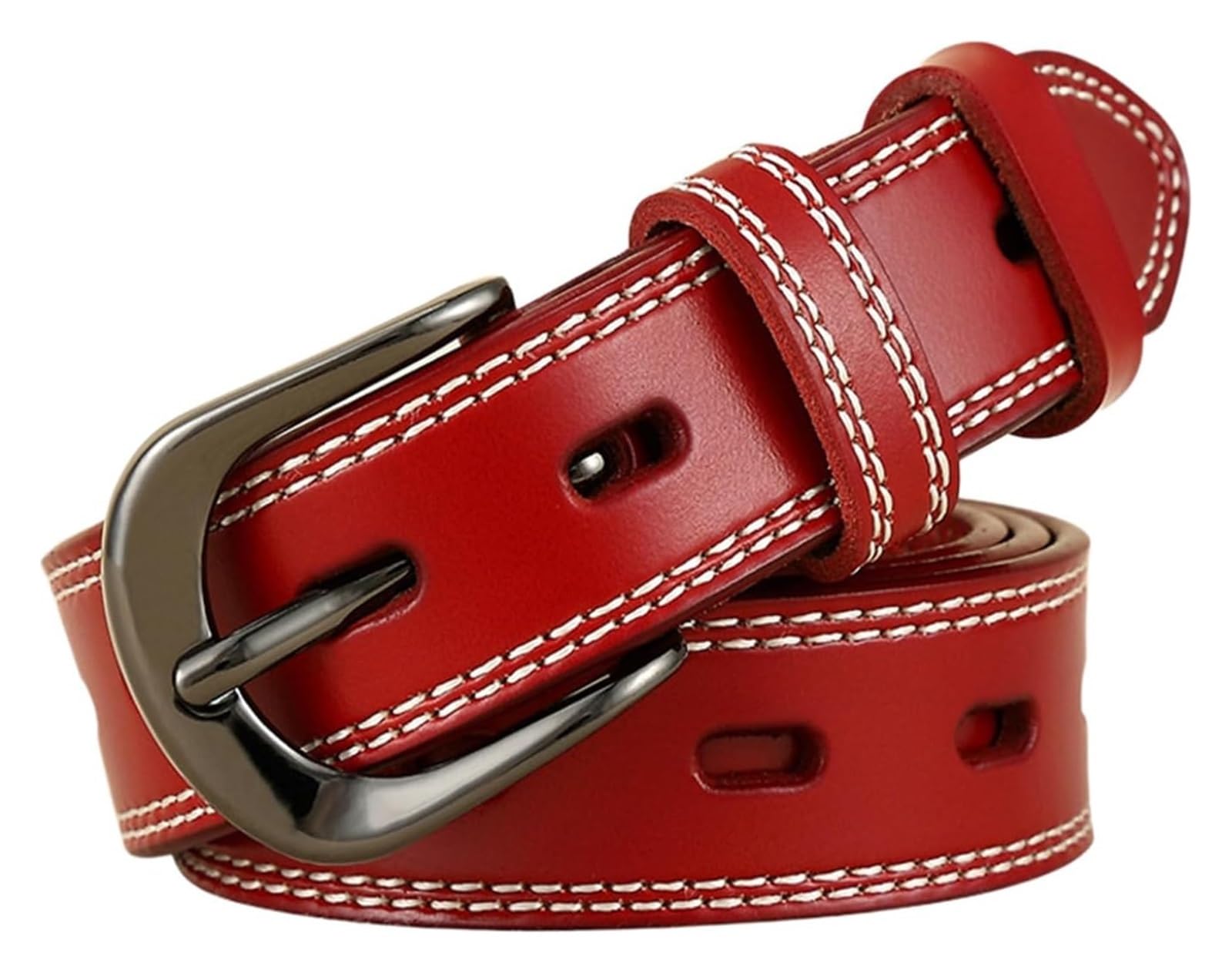 dfEDRd Ladies Waist Belt, 105-115cm Colorful Smooth Leather Women's Belt, Double Stitched Flat Waistband(Red,110)