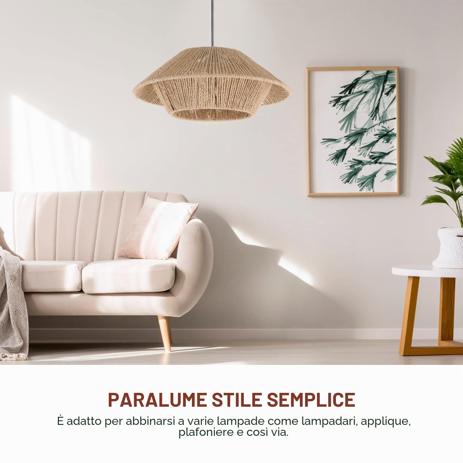 Uonlytech Paralume Lampada a Soffitto Intrecciato in Rattan Plafoniera Retro Paralume Cordato Per Lampade E27 Decorazione Interni Casa Soggiorno
