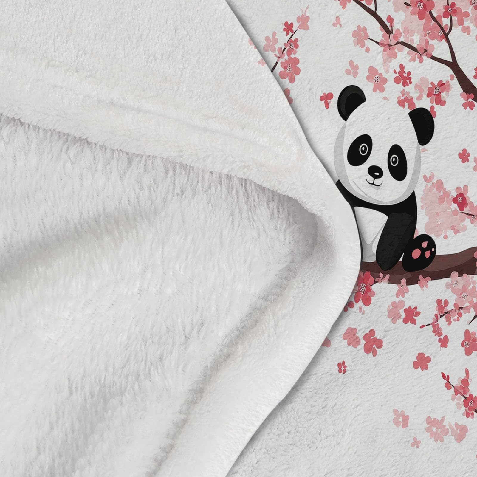 Bianco Coperta in Pile di Flanella 200 x 220 cm – Minimalista Panda Fiori Morbida e Accogliente, Plaid Stampato per Divano Letto o Viaggio