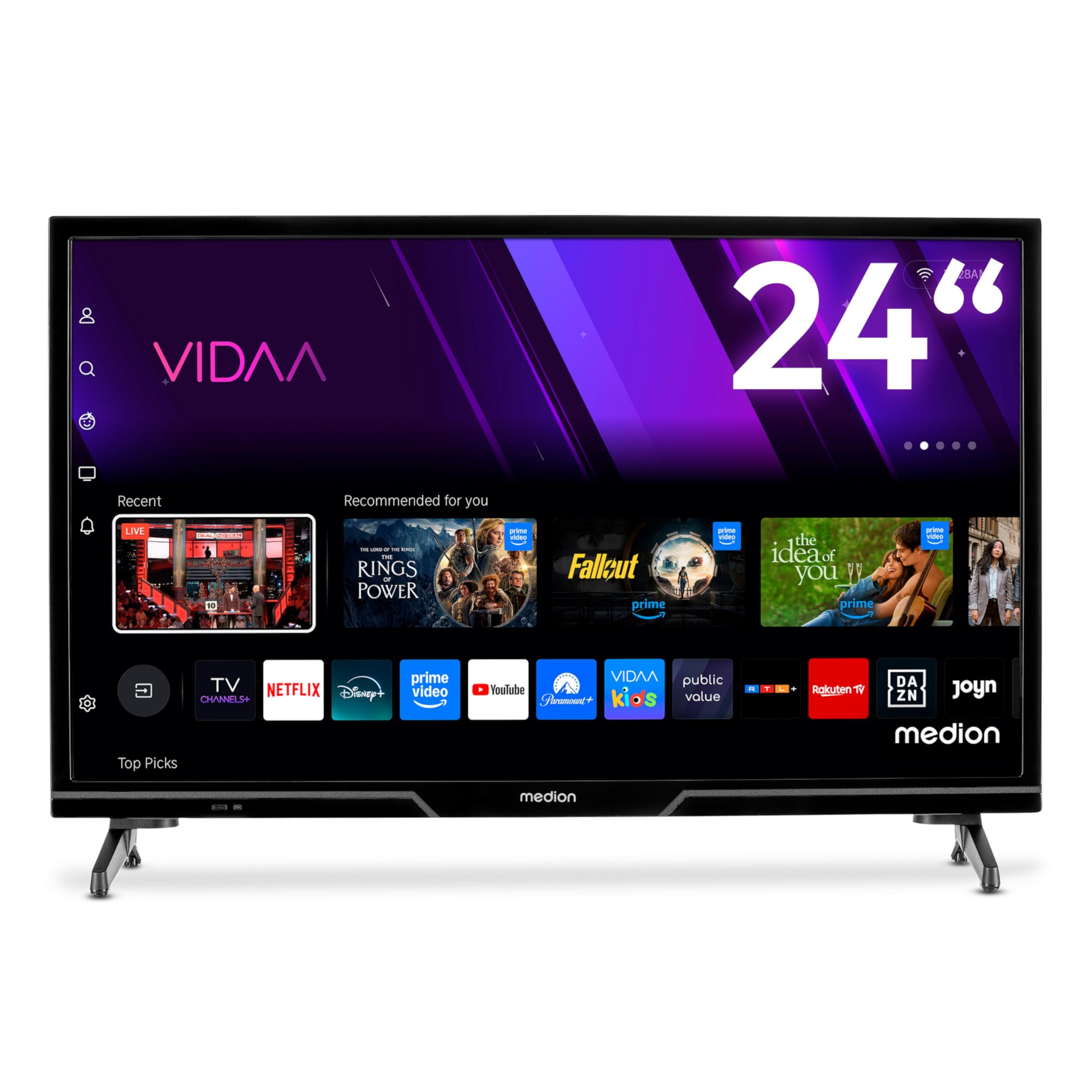 MEDION 59,8 cm (24 Zoll) HD Fernseher (Smart-TV, HDR, VIDAA Store, HBO Max, MagentaTV, Prime Video, Disney+, DAZN, Paramount+, HbbTV, PVR, Bluetooth, MD 824101)
