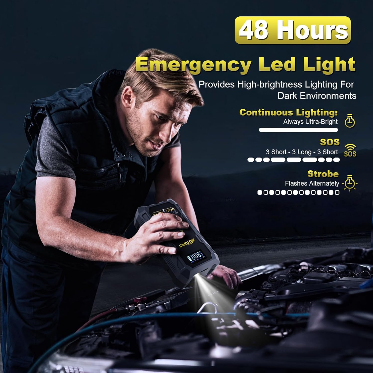 Car Jump Starter with Air Compressor, 3000A Portable Battery Pack with 150PSI Tire Inflator, 37WH DC12V Jump Box for Car Charger Battery Booster with LCD Display (Up 10L Gas/8L Diesel Engine) - Image 5